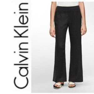 Calvin Klein Black Linen Flared Trousers Pants